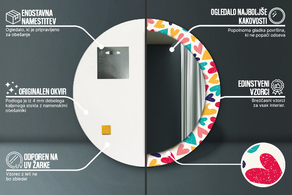 Specchio tondo stampato Cuori colorati