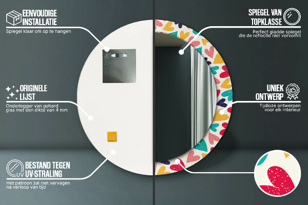 Specchio tondo stampato Cuori colorati