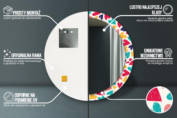 Specchio tondo stampato Cuori colorati