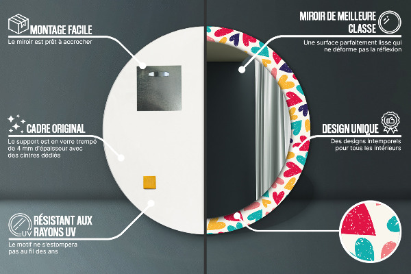 Specchio tondo stampato Cuori colorati