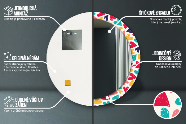 Specchio tondo stampato Cuori colorati