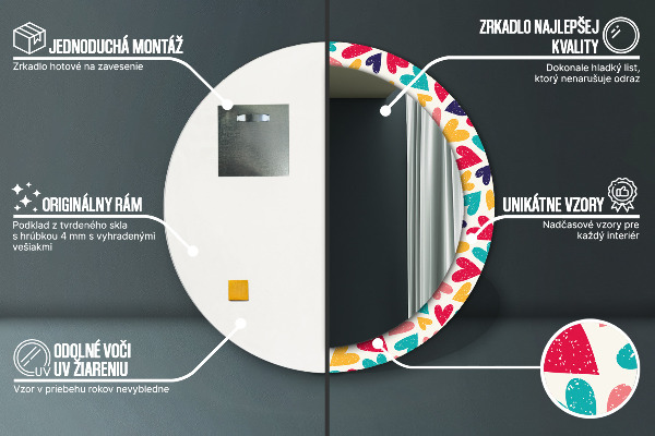 Specchio tondo stampato Cuori colorati