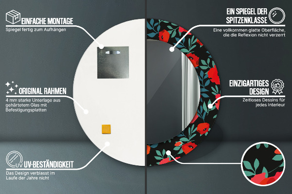 Specchio tondo stampato Seme di papavero rosso