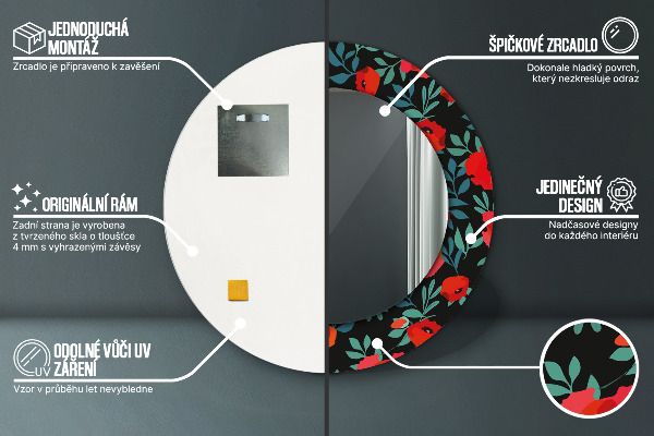 Specchio tondo stampato Seme di papavero rosso