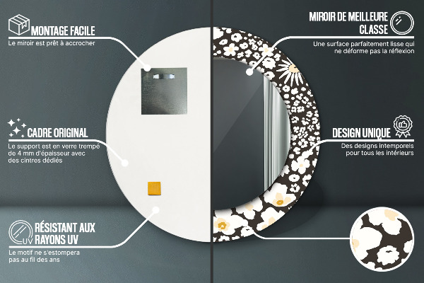 Specchio tondo decoro Margherita d'avorio