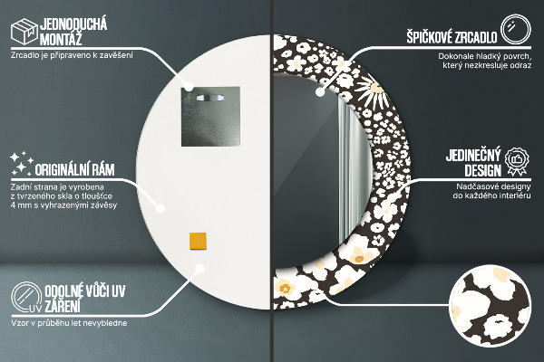 Specchio tondo decoro Margherita d'avorio