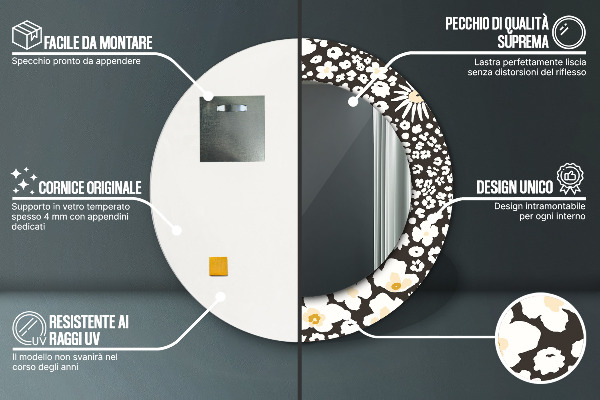 Specchio tondo decoro Margherita d'avorio