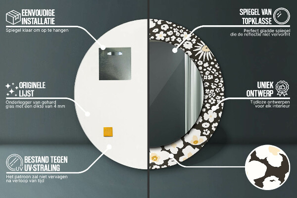 Specchio tondo decoro Margherita d'avorio