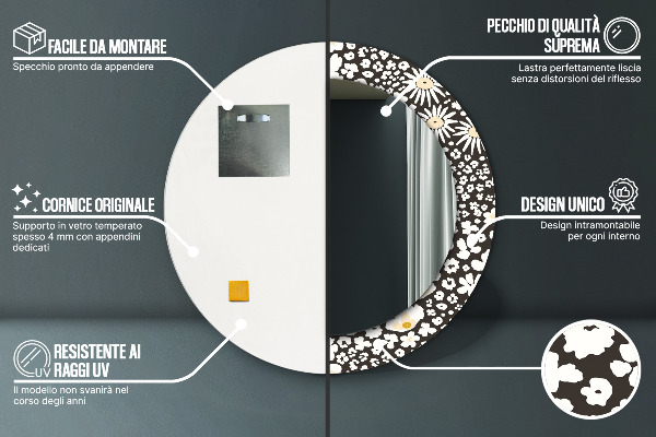 Specchio tondo decoro Margherita d'avorio