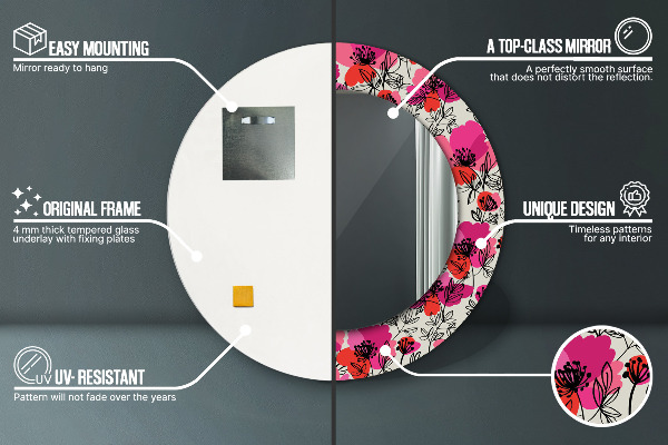 Specchio tondo decoro Poppies rosa