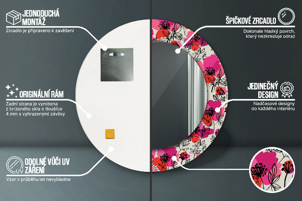 Specchio tondo decoro Poppies rosa