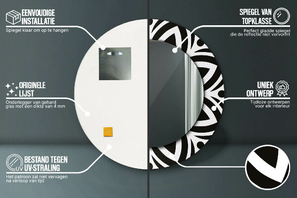 Specchio tondo decoro Ornamento geometrico nero