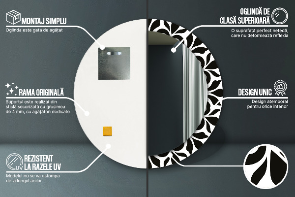 Specchio tondo decoro Ornamento geometrico nero