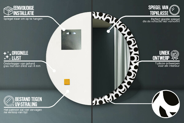 Specchio tondo decoro Ornamento geometrico nero