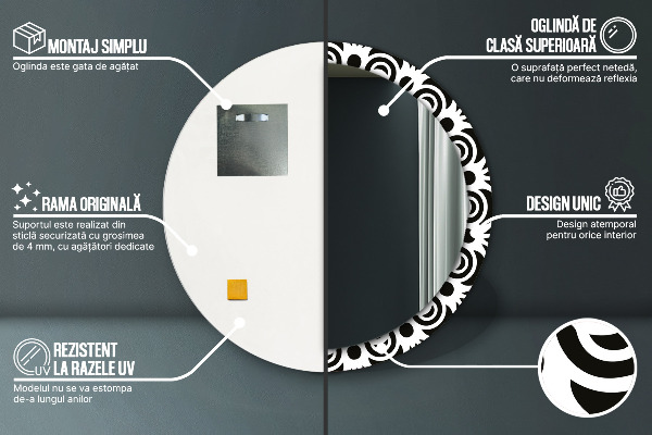 Specchio tondo decoro Ornamento geometrico nero