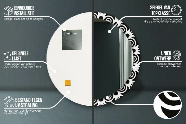 Specchio tondo decoro Ornamento geometrico nero