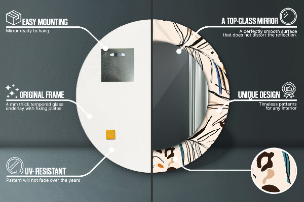 Specchio tondo decoro Fiori con un motivo nella giungla