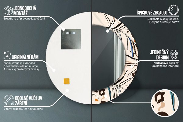 Specchio tondo decoro Fiori con un motivo nella giungla