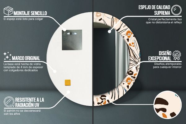 Specchio tondo decoro Fiori con un motivo nella giungla