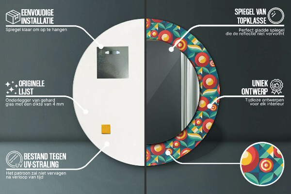 Specchio tondo decoro Frutta e foglie geometriche