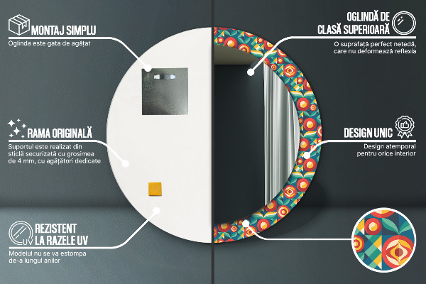 Specchio tondo decoro Frutta e foglie geometriche