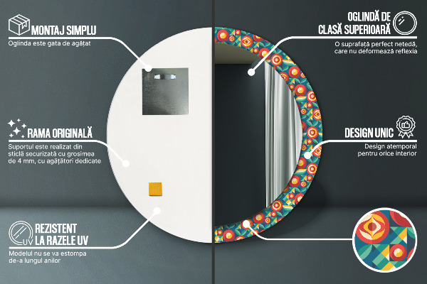 Specchio tondo decoro Frutta e foglie geometriche