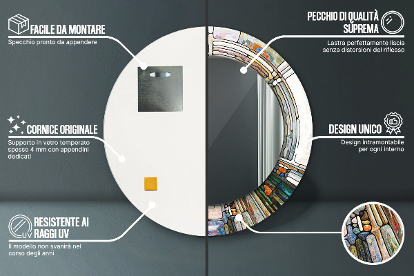 Specchio tondo stampato Finestra di vetro colorato astratto