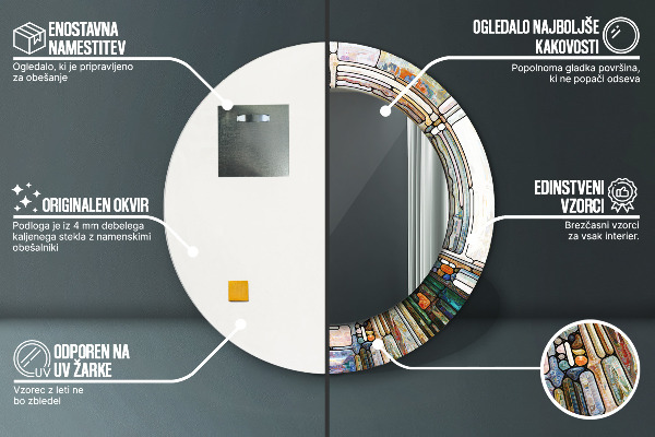 Specchio tondo stampato Finestra di vetro colorato astratto