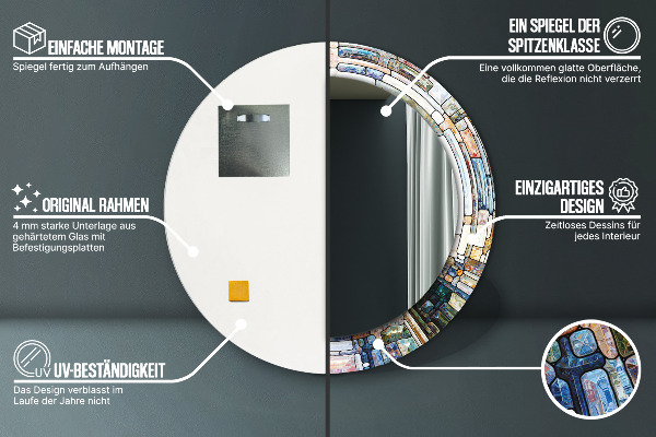 Specchio tondo stampato Finestra di vetro colorato astratto