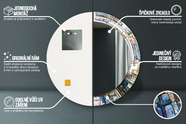 Specchio tondo stampato Finestra di vetro colorato astratto