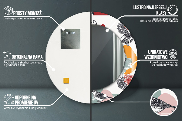 Specchio tondo stampato Astrazione con gli uccelli