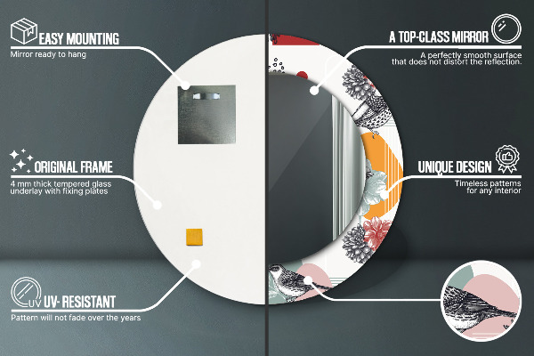 Specchio tondo stampato Astrazione con gli uccelli