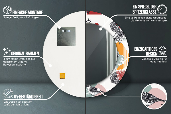 Specchio tondo stampato Astrazione con gli uccelli