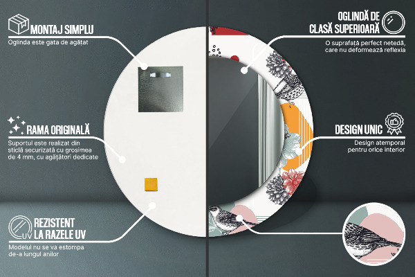Specchio tondo stampato Astrazione con gli uccelli