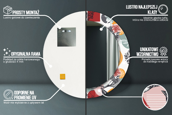 Specchio tondo stampato Astrazione con gli uccelli