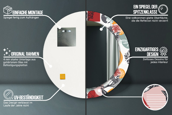Specchio tondo stampato Astrazione con gli uccelli