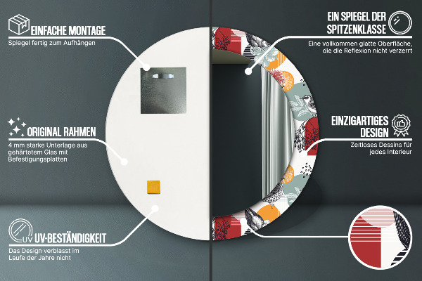 Specchio tondo stampato Astrazione con gli uccelli