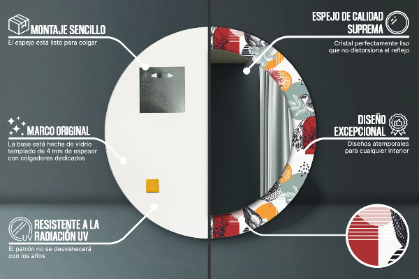 Specchio tondo stampato Astrazione con gli uccelli