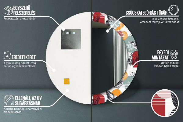 Specchio tondo stampato Astrazione con gli uccelli