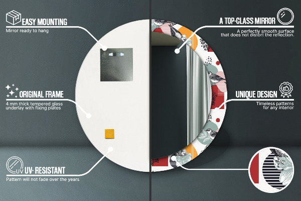 Specchio tondo stampato Astrazione con gli uccelli