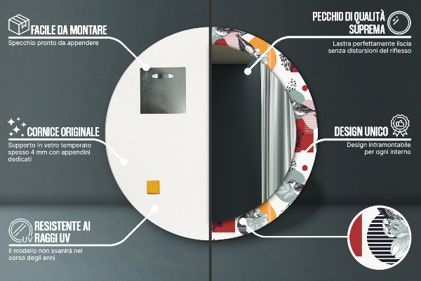 Specchio tondo stampato Astrazione con gli uccelli