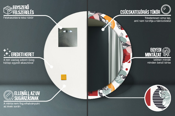 Specchio tondo stampato Astrazione con gli uccelli