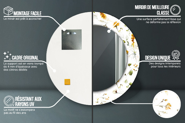 Specchio tondo stampato Fiori di campo
