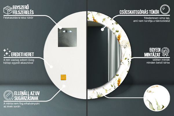 Specchio tondo stampato Fiori di campo