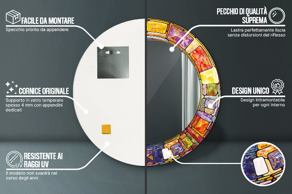 Specchio tondo stampato Finestra di vetro colorato