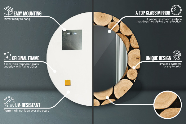 Specchio tondo decoro Tronchi di legno