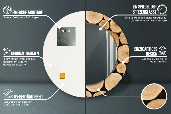 Specchio tondo decoro Tronchi di legno