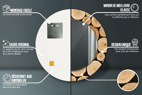 Specchio tondo decoro Tronchi di legno