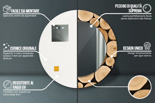 Specchio tondo decoro Tronchi di legno