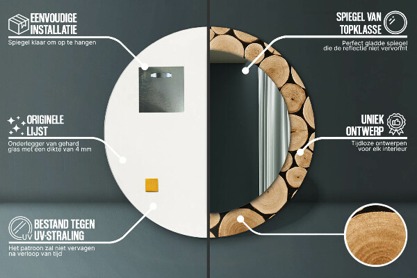 Specchio tondo decoro Tronchi di legno